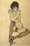 Seated Female Nude,Elbows Resting on Right Knee (mk12) Egon Schiele